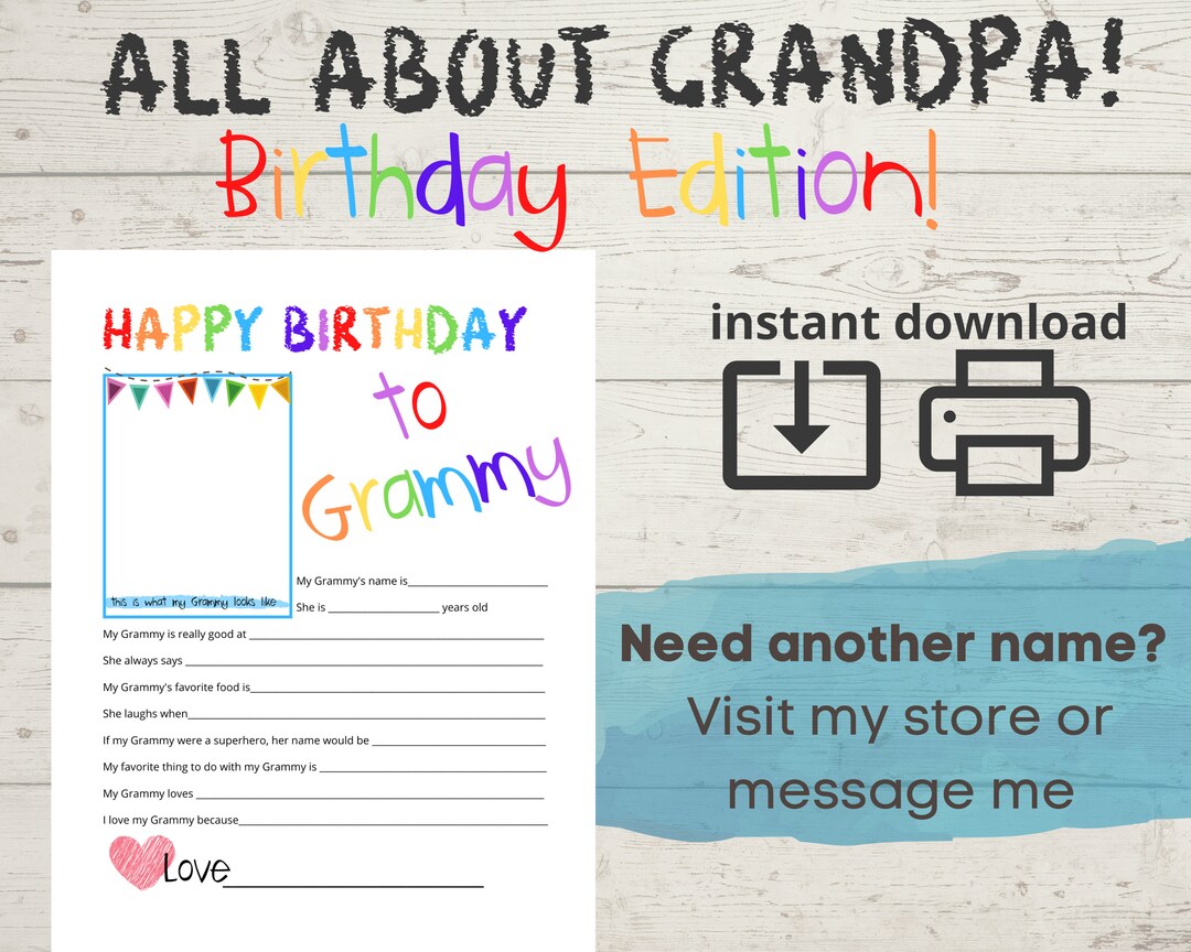 All About My Grammy Happy Birthday Printable Questionnaire Survey Fill ...