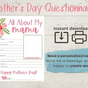 Alles über meine Mama - Muttertag-Fragebogen - Umfrage - Fragen - Fill In The Blank - Printable - Geschenk von Kindern - Vorschule - Mütter