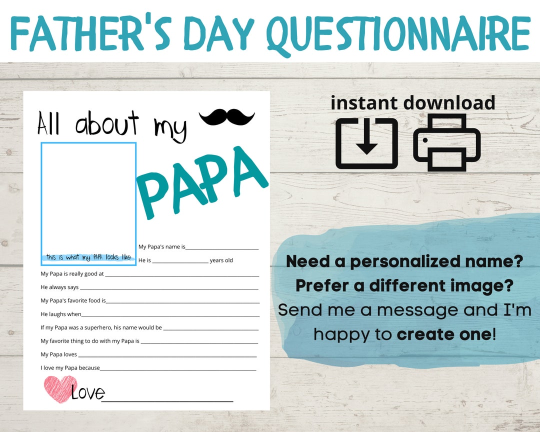 Father's Day Questionnaire – All About My Papa Fill-in Printable ...