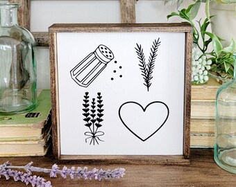 Practical Magic salt rosemary lavender love wood sign, Halloween coffee bar tiered tray decor, small there's a little witch in all of us