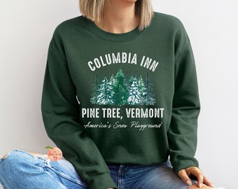Columbia Inn Pine Tree Vermont crewneck sweatshirt, Americas Snow Playground, Bing Crosby A White Christmas movie sweater, vintage retro old