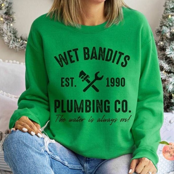 Wet Bandits Plumbing Co sweatshirt, vintage Home Alone funny Marv Harry, matching family holiday crewneck, Christmas movies