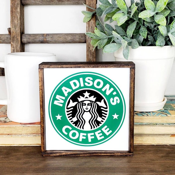 PERSONALIZED coffee wood sign, coffee bar decor, custom small wood tiered tray sign, tumbler obsessed gift, farmhouse basic af collection