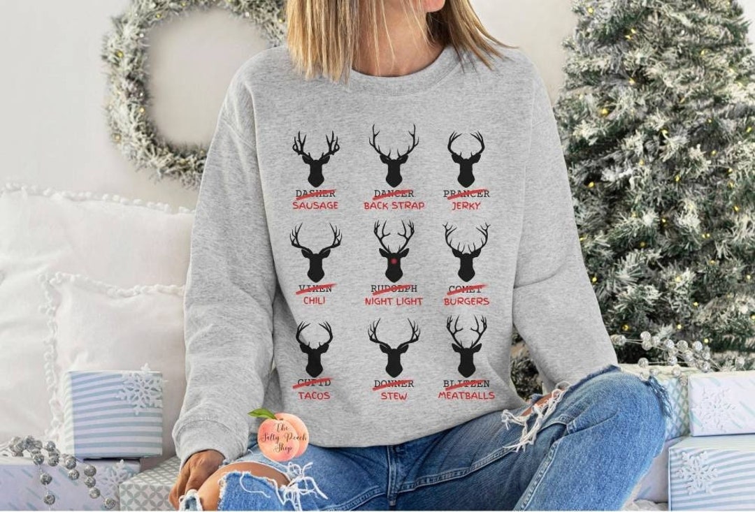 Funny Reindeer Names Christmas Sweatshirt Deer Antlers Skull Etsy 200-names-for-reindeer-funny-cute-unique-and-more