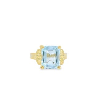 10k Vintage Emerald Cut Aquamarine Ring