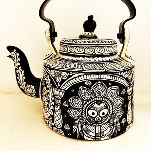 Tribal Art Tea Kettle Kaushalam Hand Painted Tea Kettle celebration  Madhubani Painting,gift for Tea & Art Lovers, Artistic Tea Pot 