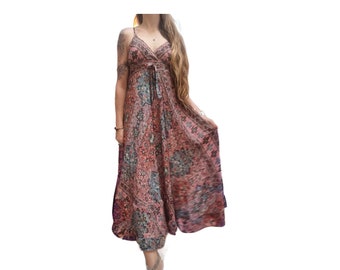 Boho SILK MAXI DRESS - Strappy Sleeveless Summer Dress with V-Neck - Flowy Women Hippie Dress - Bohemian Beach Dress