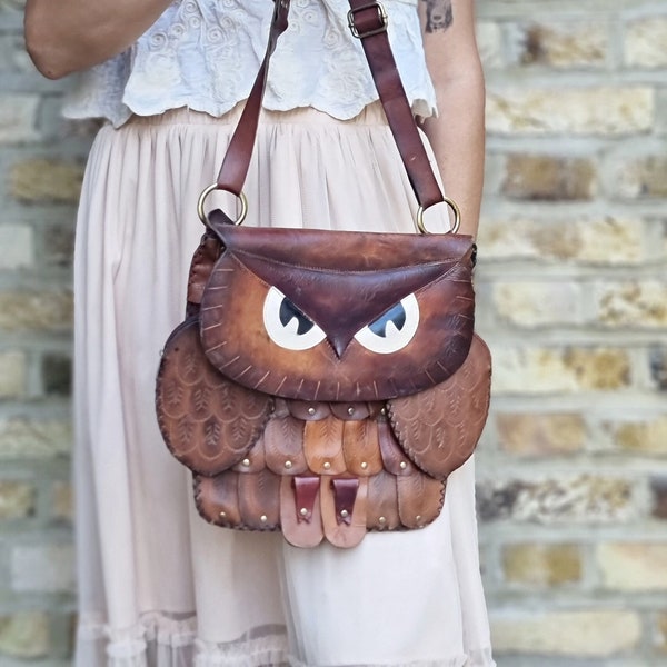 Unique GENUINE LEATHER OWL Bag - Hand Tooled Leather Purse - Small Shoulder Bag - Twitcher Bird Lover Gift - Mother's Day Present