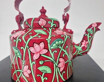 TETERA DE FLOR DE LOTO, Tetera botánica pintada a mano, Tetera de diseño de hoja floral, Regalo único para amantes del té, Decoración novedosa de fiesta de té de la tarde