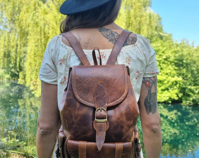 RUSTIC LEATHER BACKPACK Medium Size Made From Genuine Full Grain ...