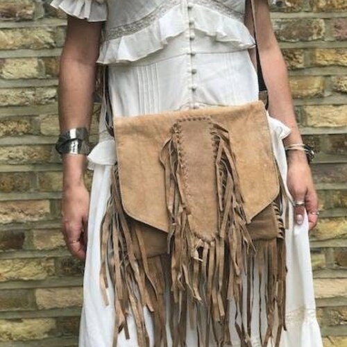 FRINGE LEATHER PURSE Beige, Tassel Western Bag Black, Hippie Suede Crossbody Bag, Women's Boho Satchel, Cowboy Bag Native Indian