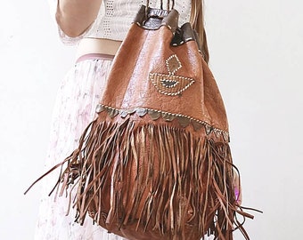vintage craft Tuareg leather tuareg bags small bag tabac leather Tuareg
