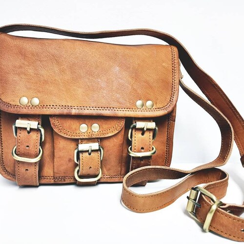 LEATHER SATCHEL Tan, Vintage Hippie Handbag, Boho Leather Purse, Bohemian Bag, Ethnic Leather Bag, Handmade Women's Bag