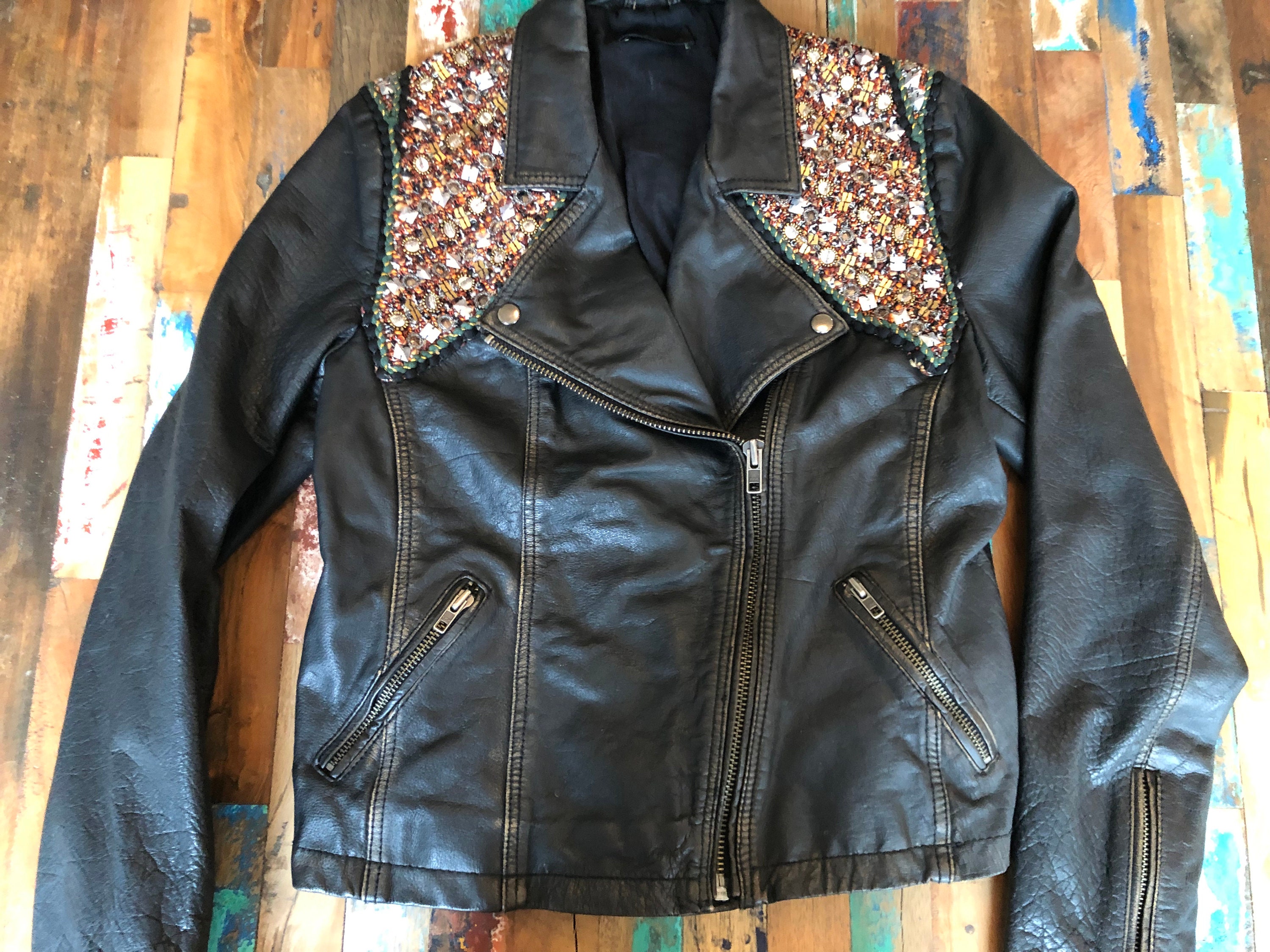 Women BIKER LEATHER JACKET Size M, Ladies Motorcycle Jacket