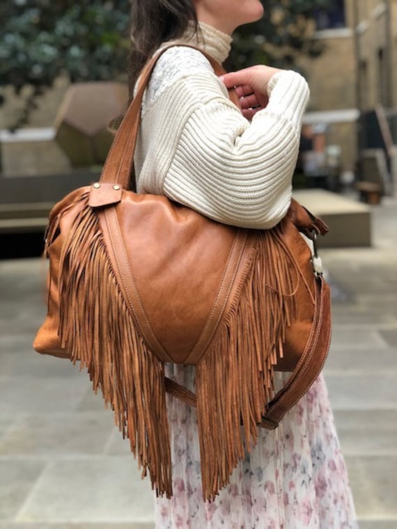 Leather Boho Handbag - Leather Bag with Fringe