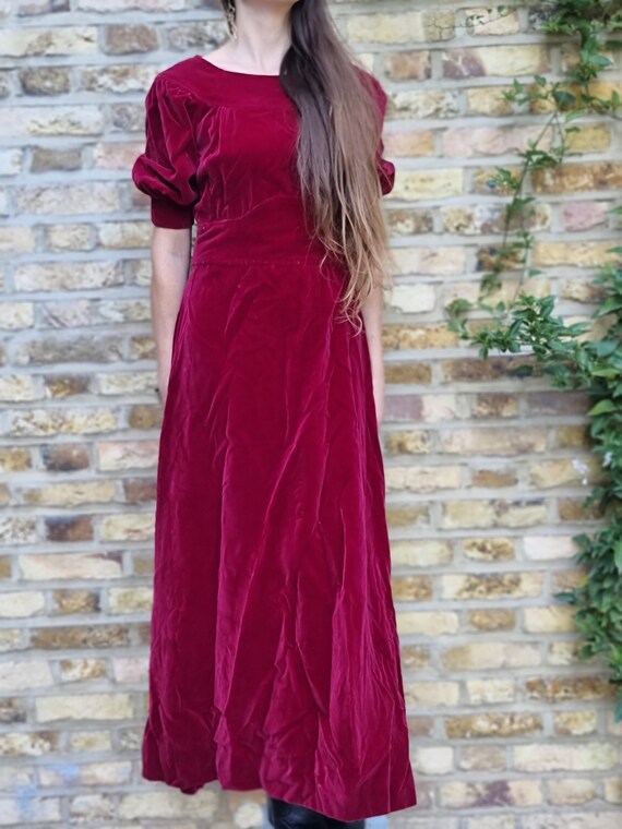 Burgundy Red VELVET MAXI DRESS M L, Evening Dress… - image 6