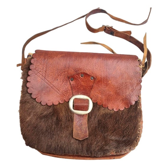 SATCHEL DE CUERO BOHO de la decada de 1970 bolso occidental vintage de cuero genuino bolso