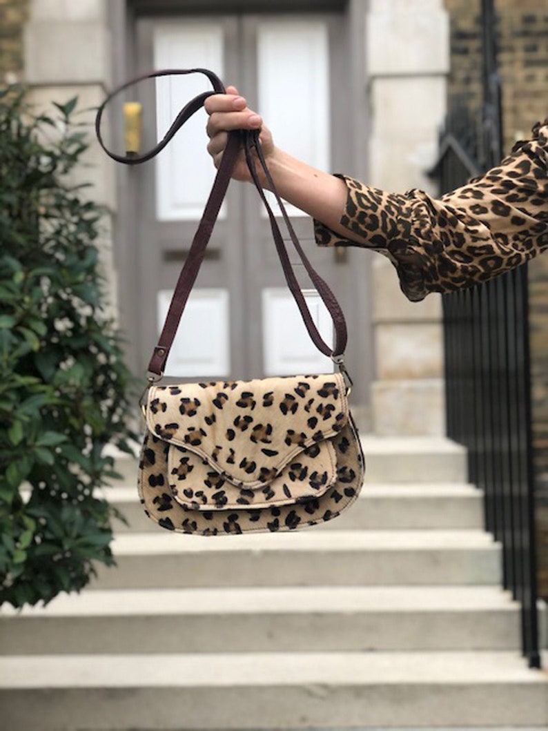 LEOPARD PRINT LEATHER Bag Pony Hair Purse Women's Animal Etsy