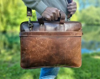 15-Inch Men's Leather Messenger Bag | Laptop Briefcase | Handcrafted Crossbody Bag