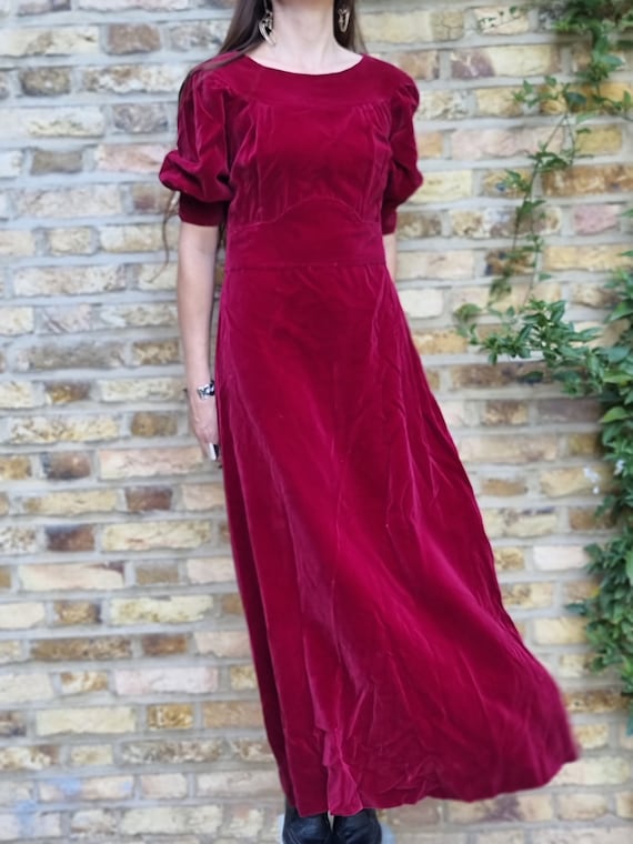Burgundy Red VELVET MAXI DRESS M L, Evening Dress… - image 2