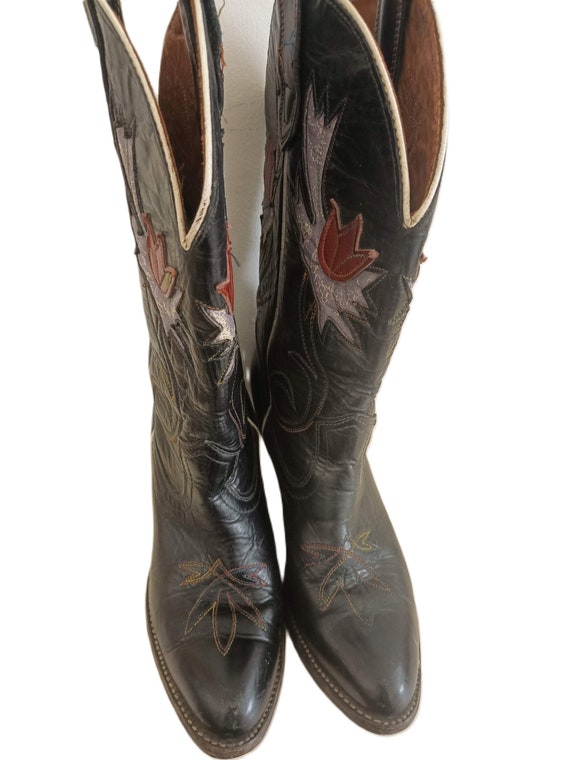 Girls LEATHER COWBOY BOOTS with Tulip Flower Desi… - image 4
