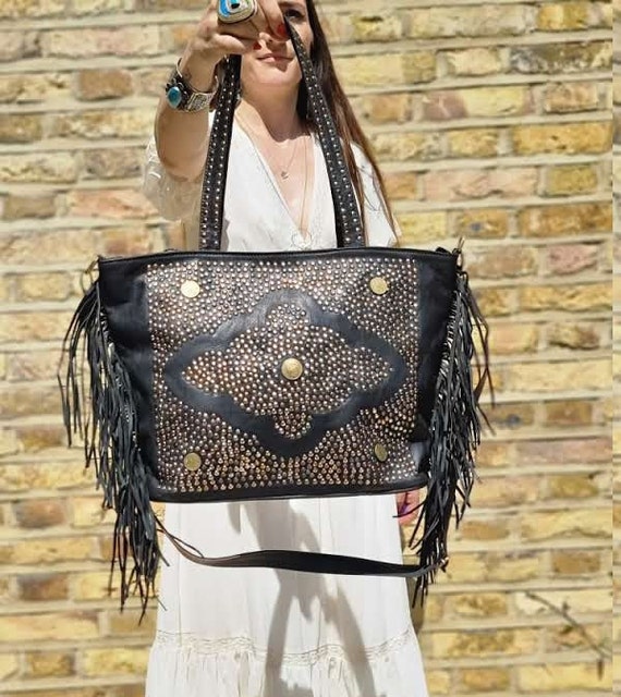 Black Fringe Bag Bohemian Leather Fringe Crossbody Western 