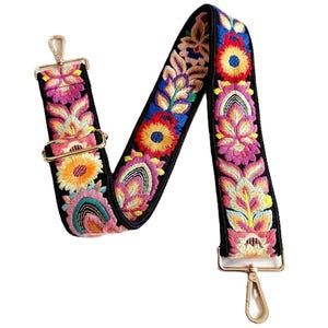 Boho Handtasche Gurt | Gewebter Crossbody-Riemen | Verstellbarer Taschenriemen | Blumen Gitarrengurt | Bunt bestickter Taschengurt