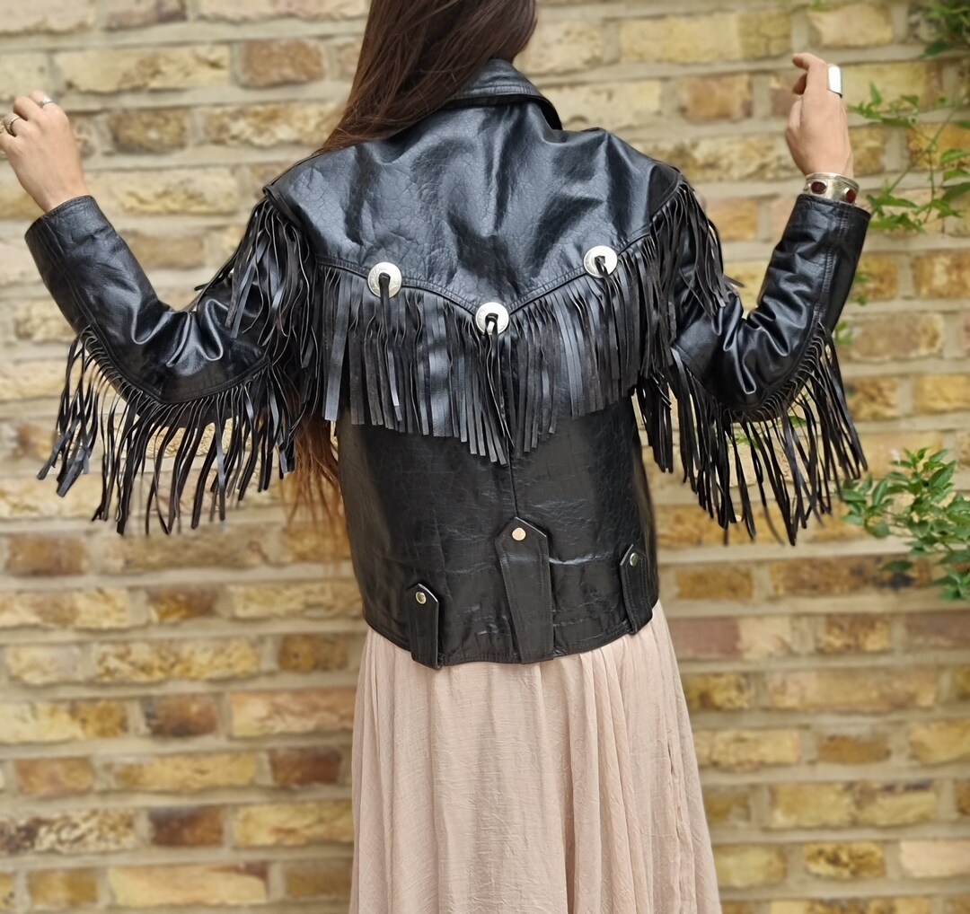 Motorcycle Jacket With Tassels Women Biker Jacket Size SM Native