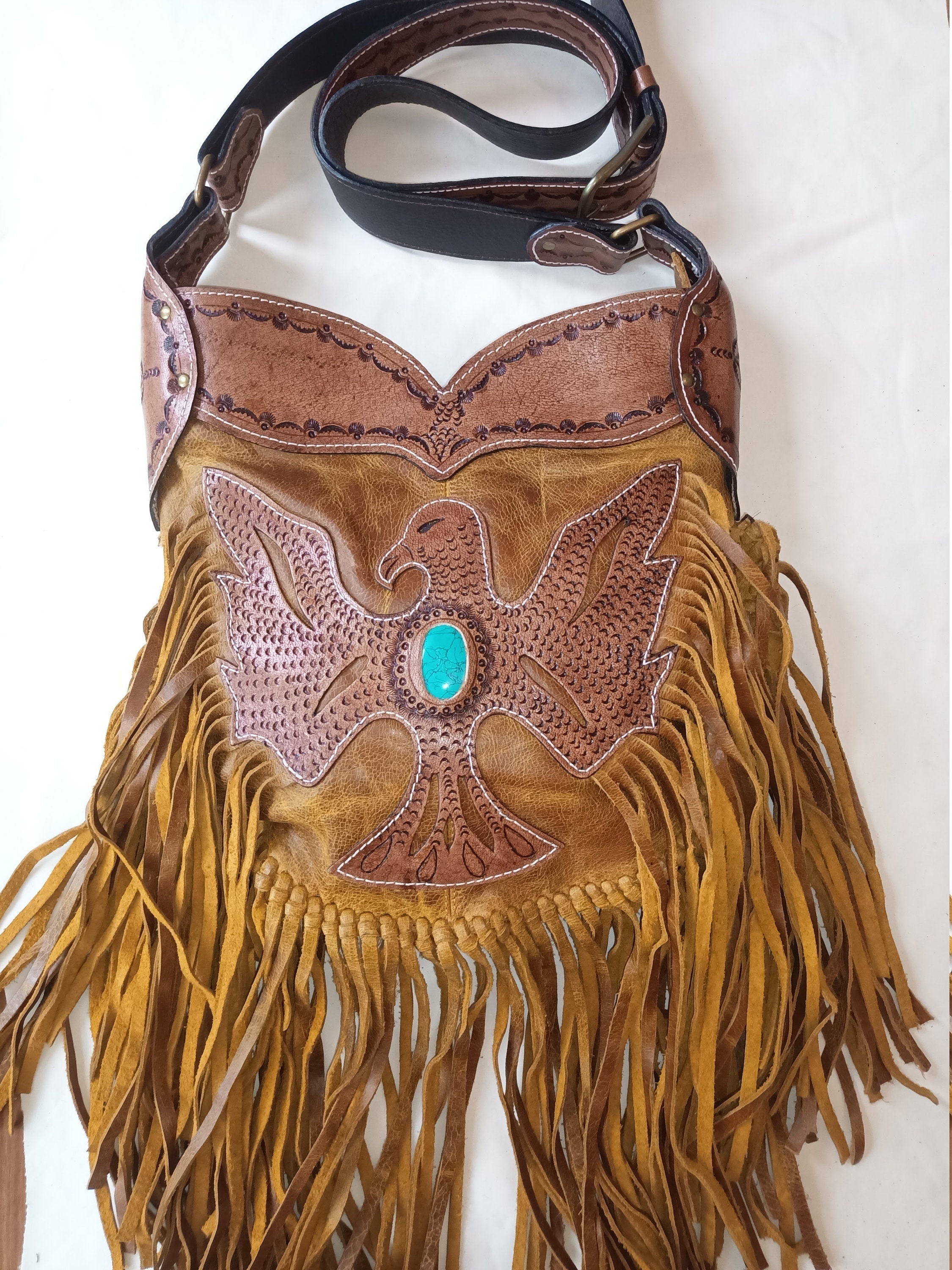 ETHNIC TASSEL PURSE, Native American Fringe Leather Bag, Leopard