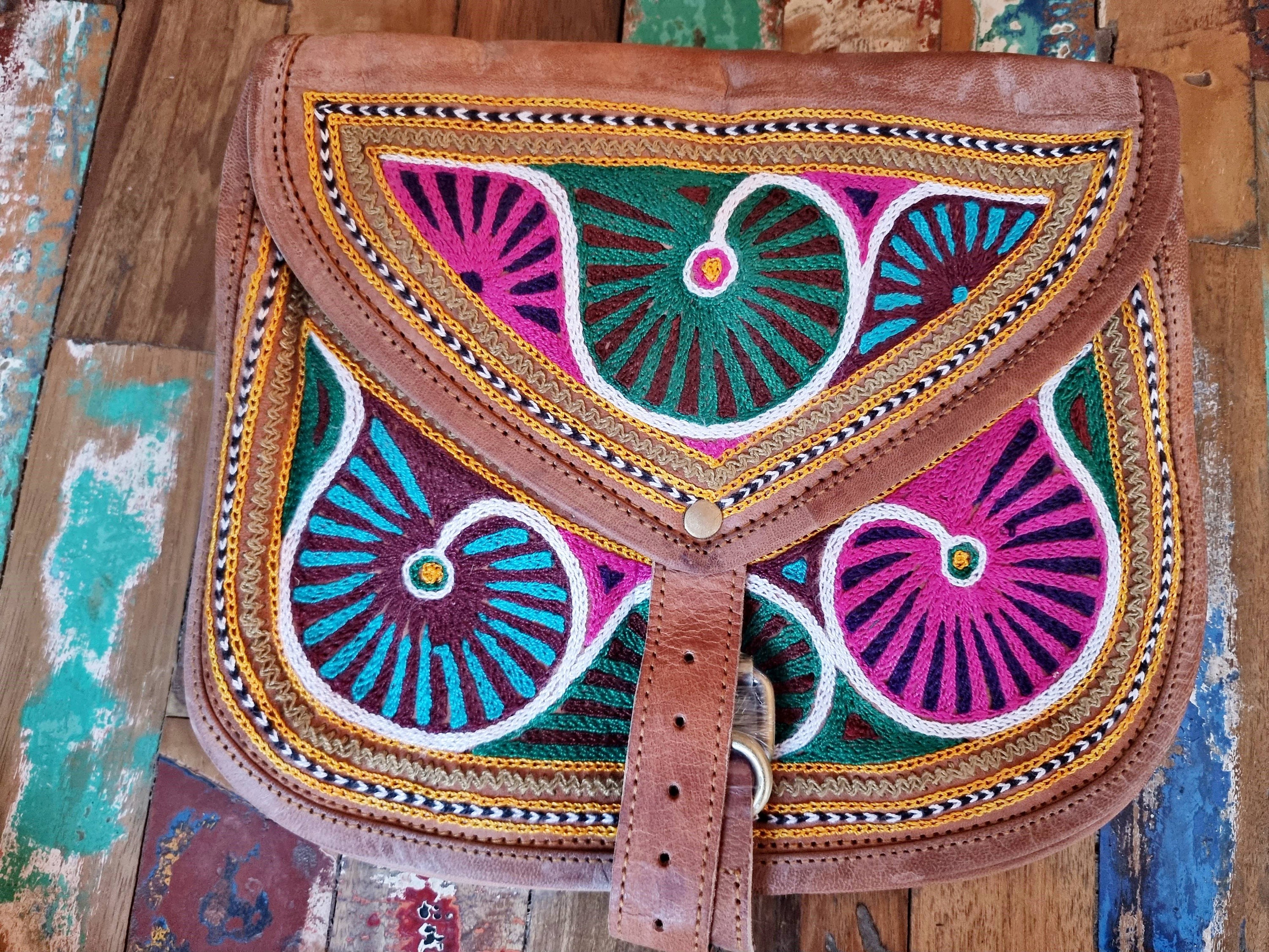 Handmade UNIQUE LEATHER SATCHEL Ethnic Embroidered Hippie - Etsy UK