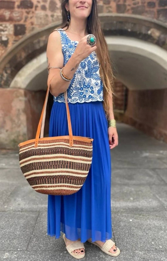 VINTAGE SISAL Bucket Bag Woven Hippie Purse Boho Large Women s Shoulder Bag Jute Straw Tribal Tote Summer Beach Bag Braided Leather Bag Etsy Ireland