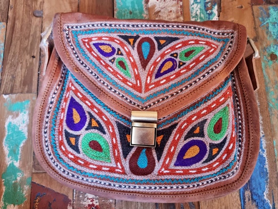Hippie Women Leather Cross Body Bag - Unique Ethn… - image 3