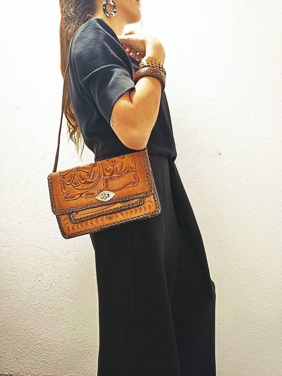 floral embossed leather bag