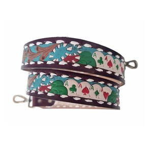 Tracolla di ricambio in pelle per borsa, tracolla western lavorata a mano con design a carte da poker, regalo di Las Vegas, tracolla vintage per borsa da cowgirl