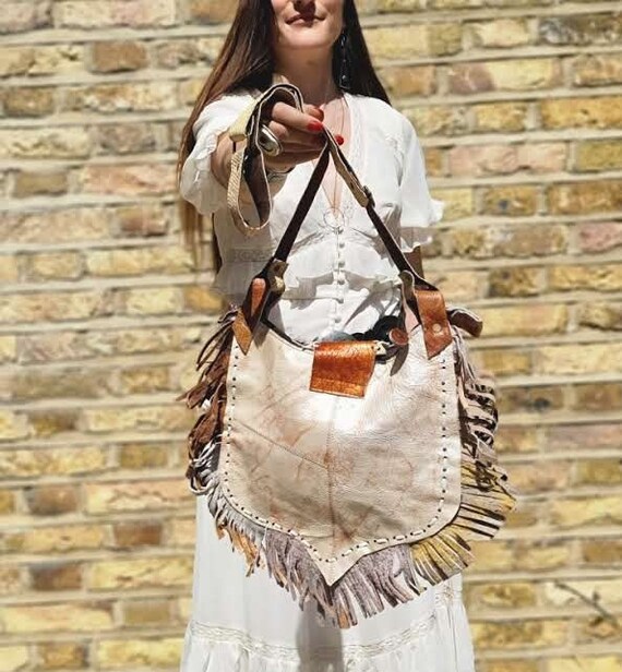 Boho TASSEL LEATHER BAG, Vintage Western Fringe Purse, Unique  