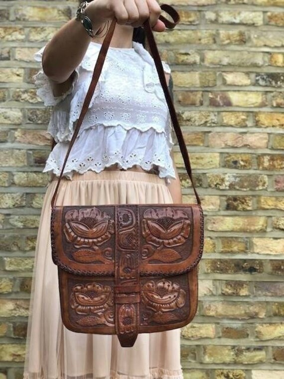 floral embossed leather bag