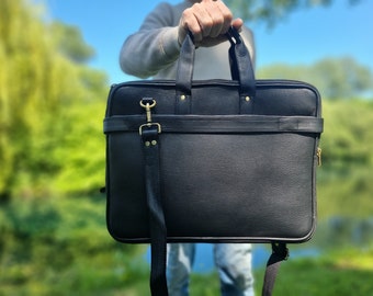 Men LEATHER LAPTOP BAG, 15" Briefcase Messenger Bag, Minimalist Shoulder Bag, Genuine Full Grain Leather