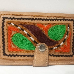 Small BIFOLD LEATHER WALLET For Girls and Women - Handcrafted Multicoloured Coin Purse with Ethnic Embroidery