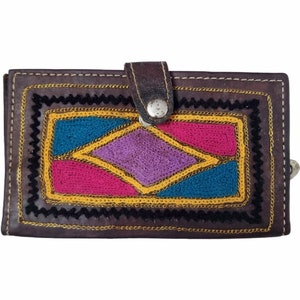 MINI LEATHER WALLET Women, Small Travel Wallet Real Leather, Multicoloured Embroidery Leather Purse for Girls, Unique Gift for Wife