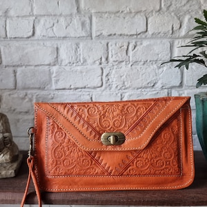 Cartera de piel auténtica plegable larga para mujer con correa para la muñeca, cartera pequeña con correa para la mano y minibolsa de maquillaje