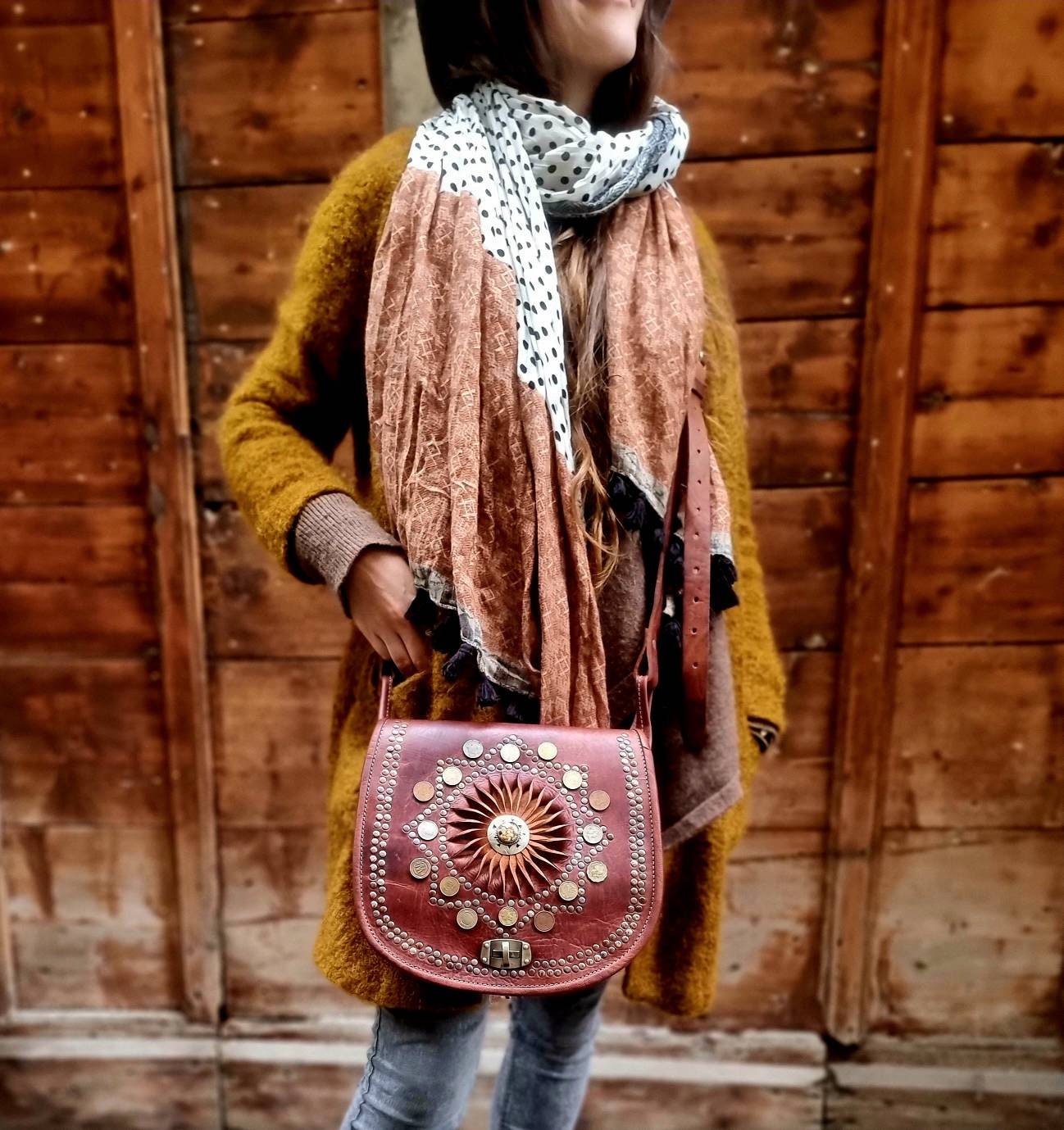 BOHEMIAN LEATHER BAG Vintage Hippie Purse Unique Women's -  Israel
