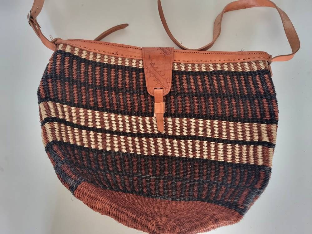 SISAL BUCKET BAG Vintage Woven Leather Straw Bag Large Boho - Etsy UK