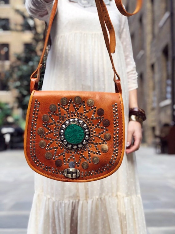 BOHEMIAN LEATHER BAG Vintage Hippie Purse Unique Women's -  Israel