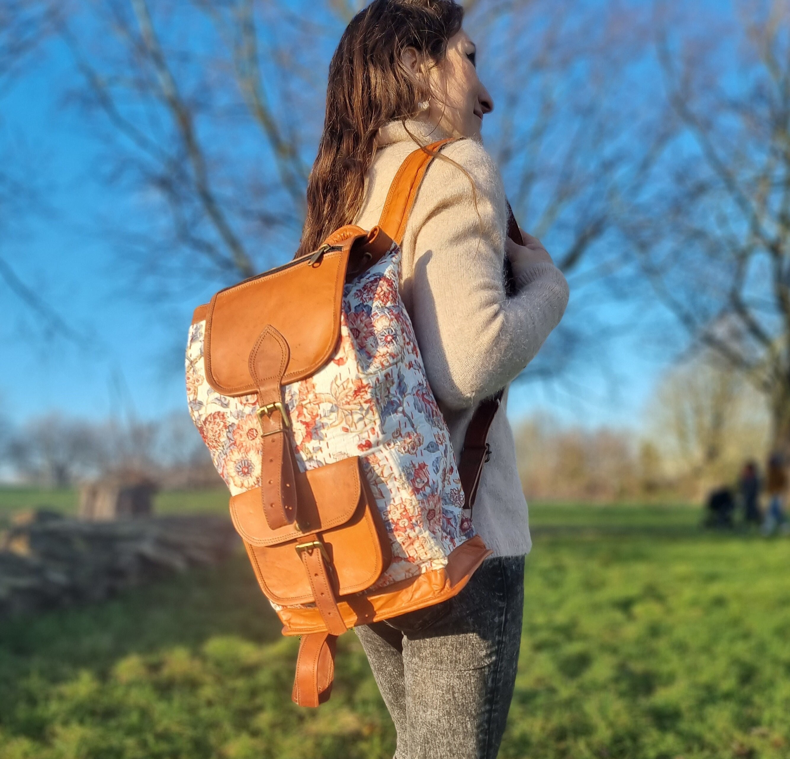 Oversized Canvas Drawstring Backpack, Designer Rucksack, Unique Vegan Yoga  Bag, Ethereal Golden Palm Leaf Painting, Gift for Her 