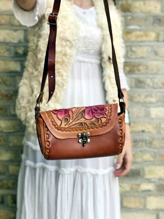 floral embossed leather bag