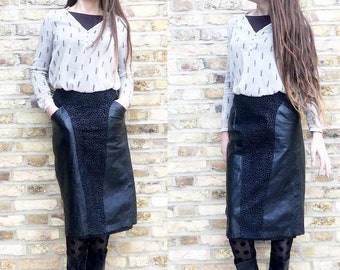 LEATHER PENCIL SKIRT Women 10 S, 80s Vintage Genuine Leather Skirt Goth, Punk Biker Style, Steampunk Fashion, Motorcycle Outfit