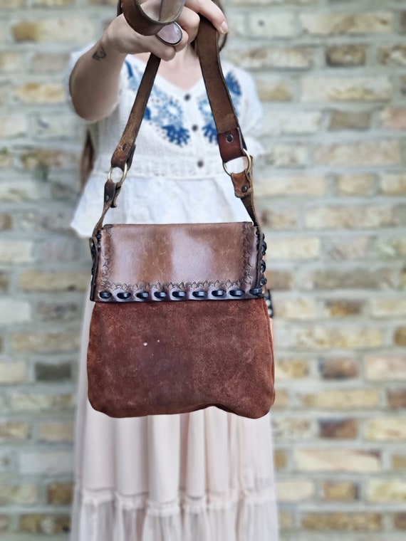 Small Suede Leather Bag - Boho Shoulder Bag - Han… - image 4