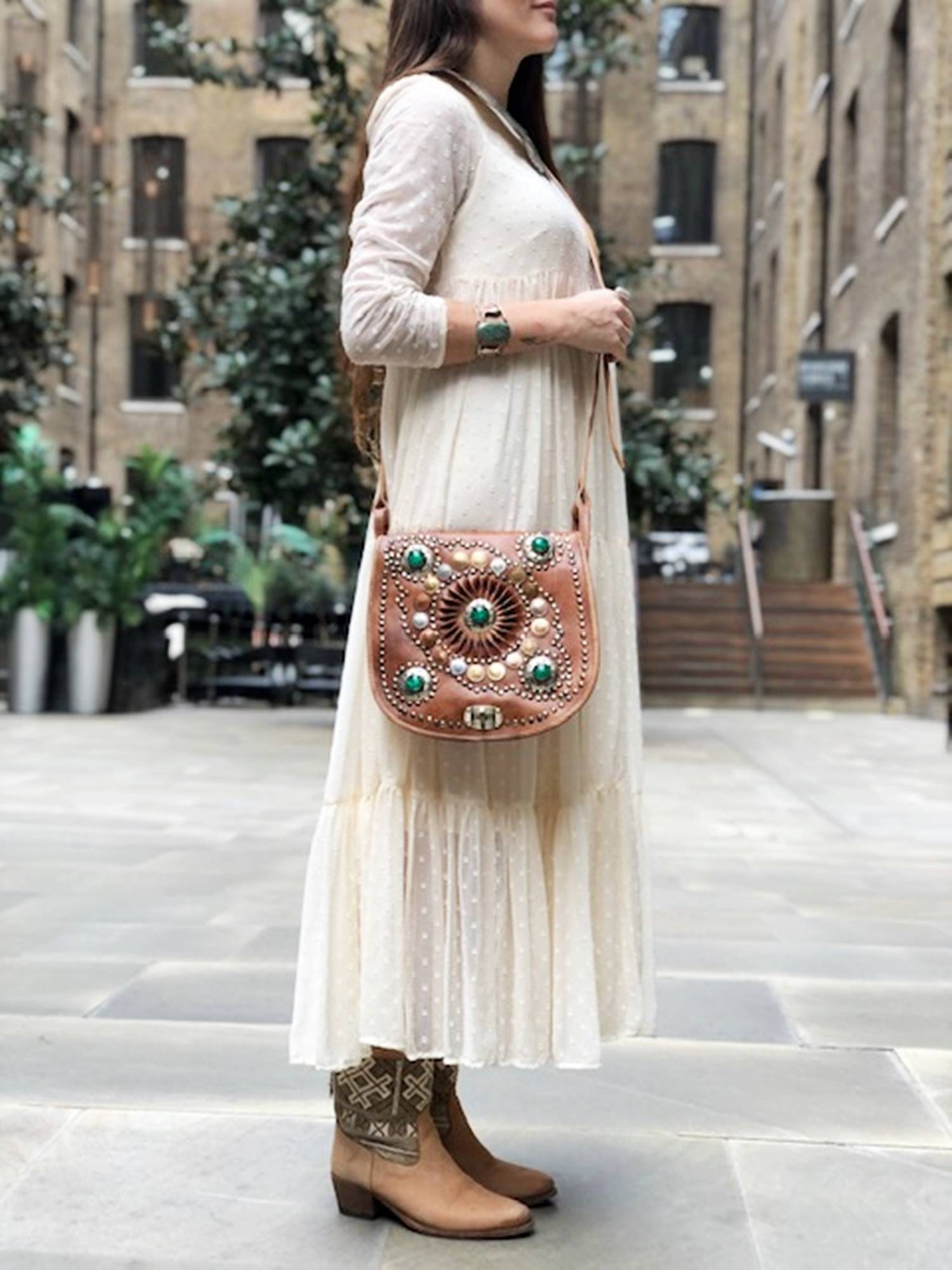 Coins Adorned Leather Bag - Gypsy - Brown | Gypsy Bag by Moroccan Corridor