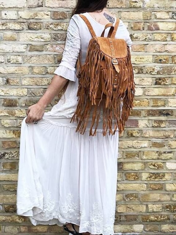 Handmade BOHO LEATHER PURSE, Large Western Fringe Bag, Bohemian