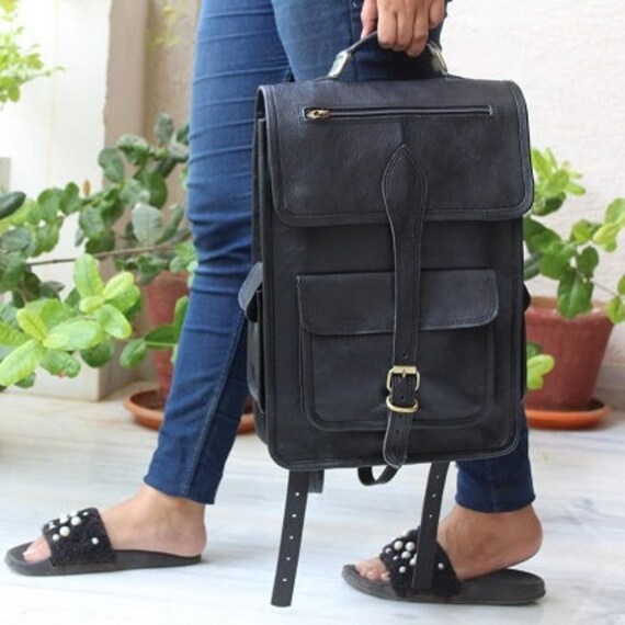 genuine black leather backpack